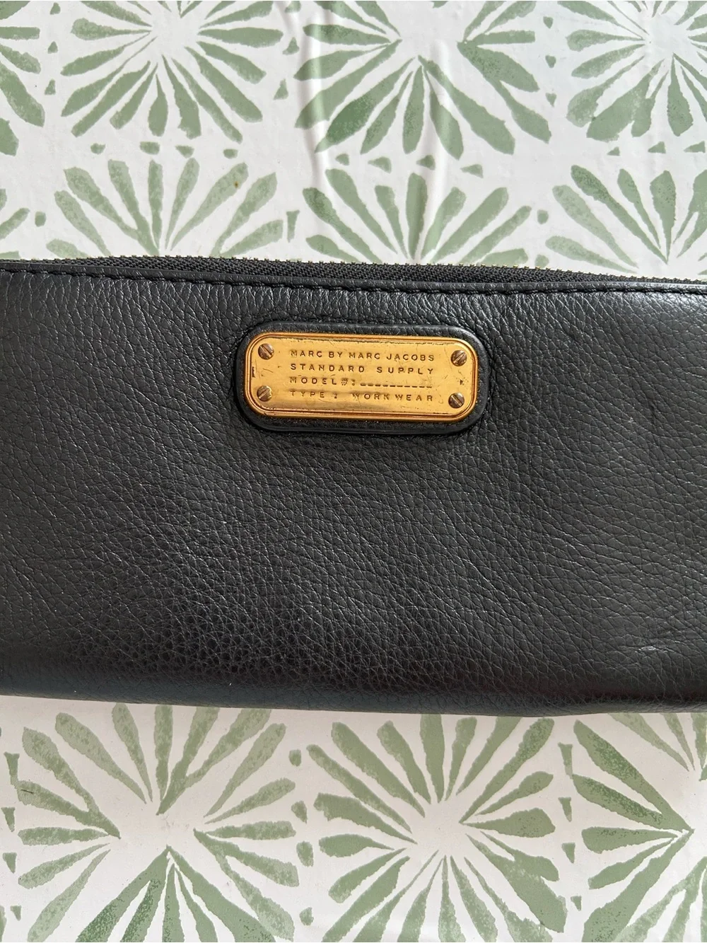 Marc By Marc Jacobs Black Leather Zip Wallet with Gold Plaque